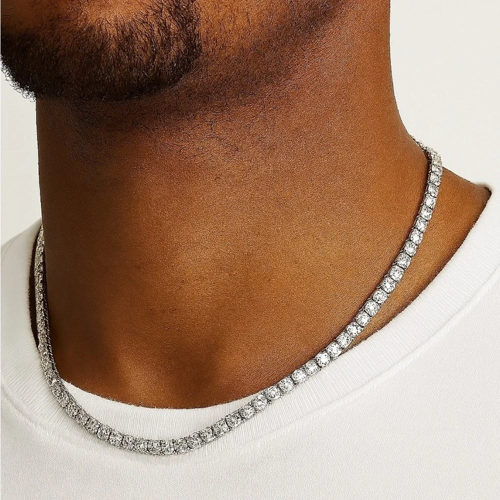 Tennis Necklace 18K White Gold Plated 4.0mm Round Cubic Zirconia